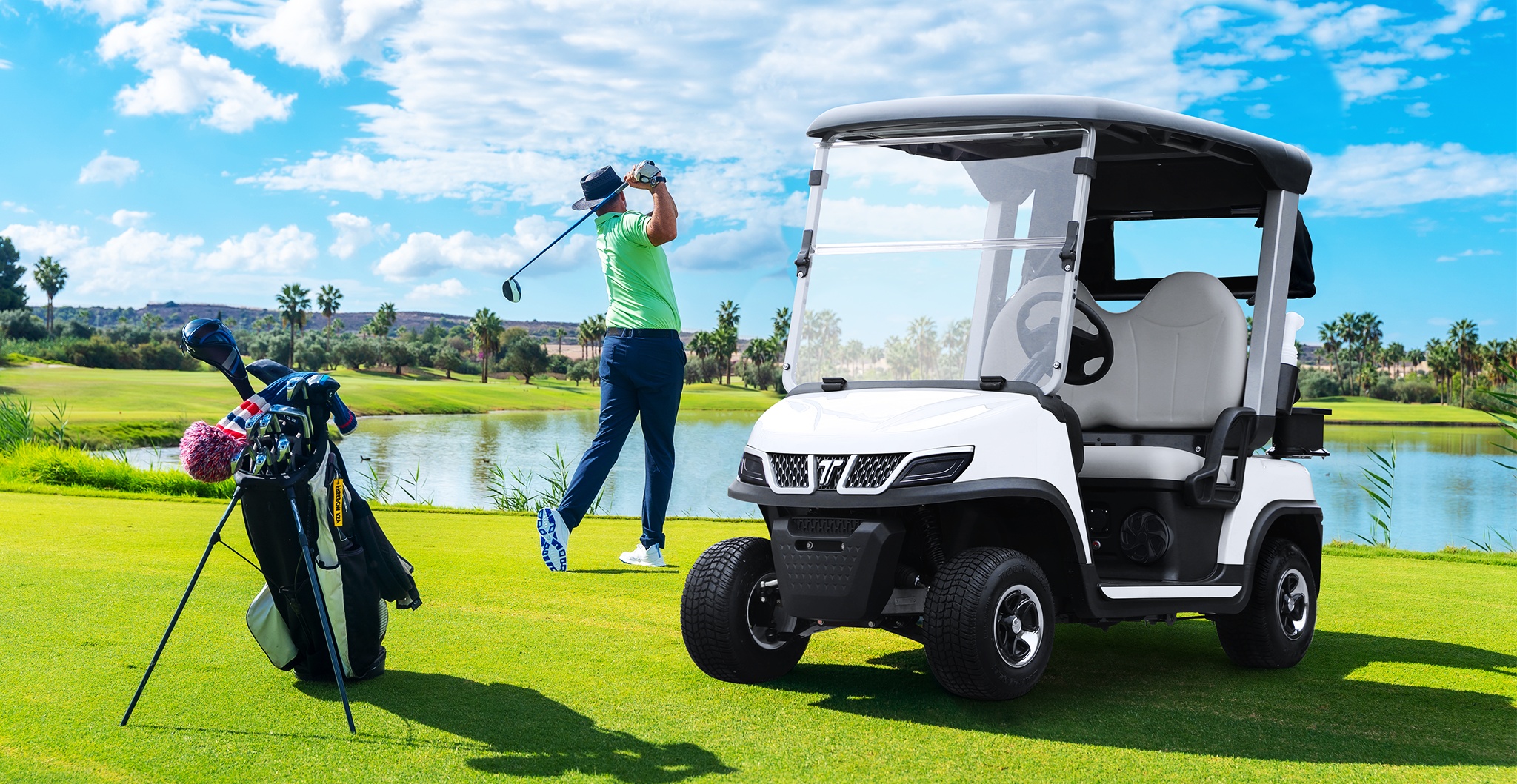 Tara Spirit Pro electric utility task vehicle with full golf club set