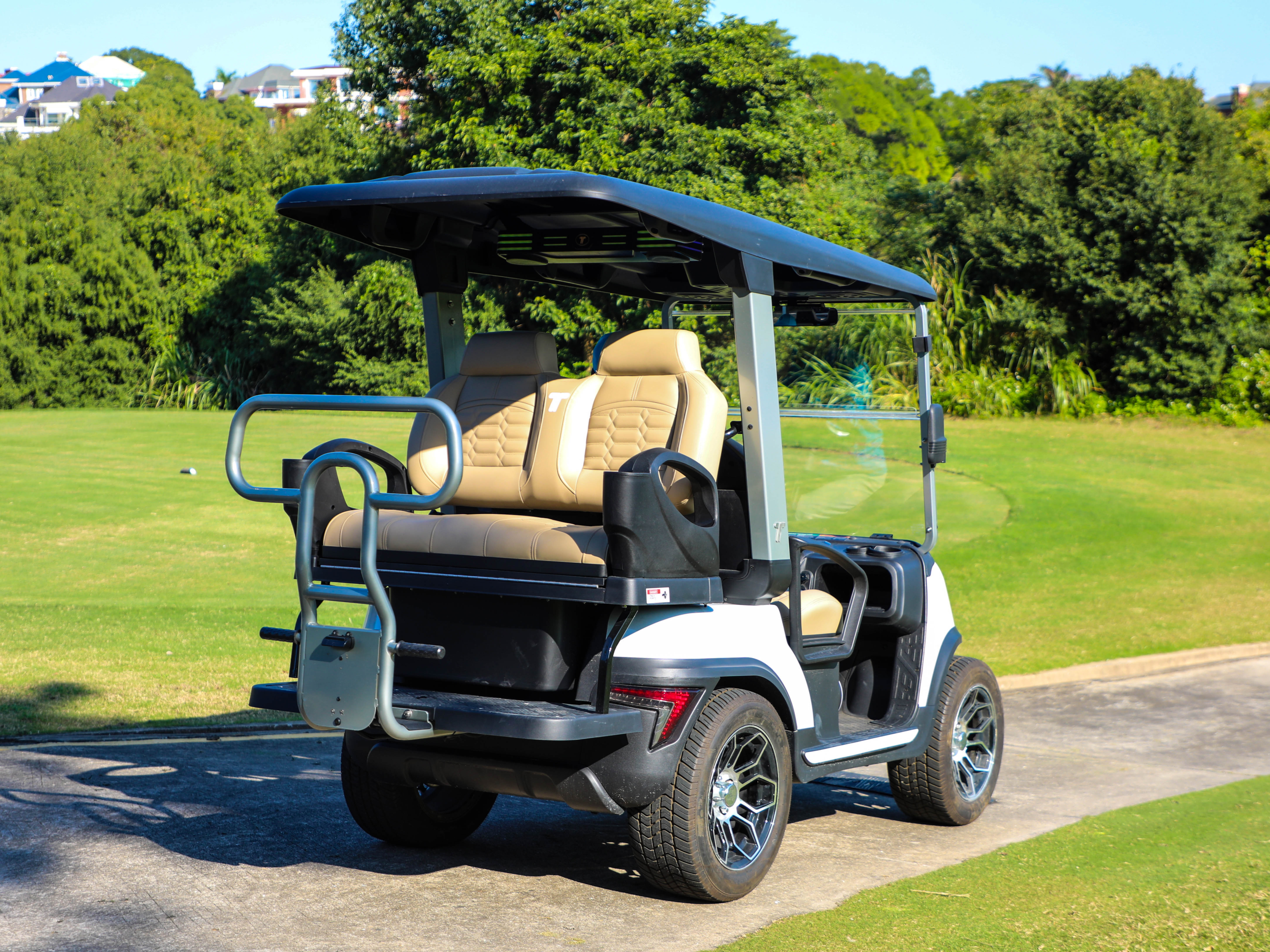Tara utility task vehicles lined up on a golf course