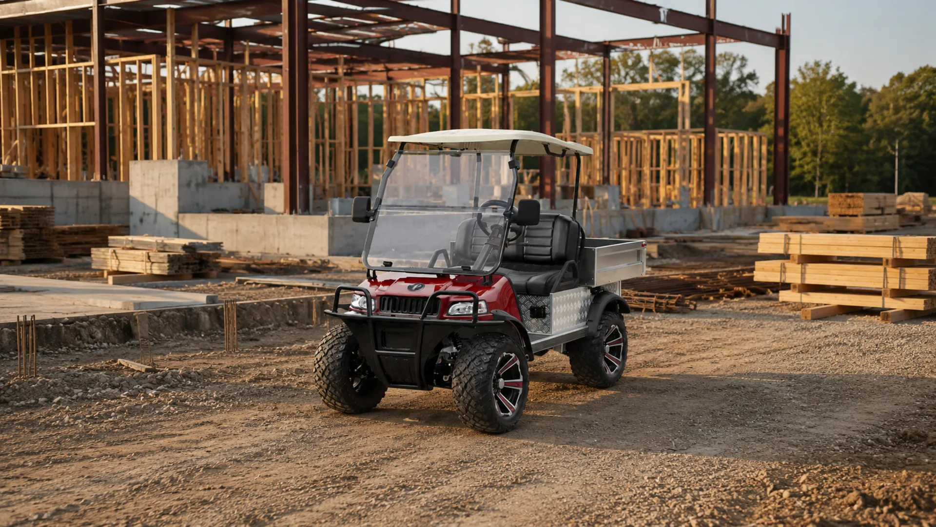 Red TARA utility task vehicle (UTV) on a construction site